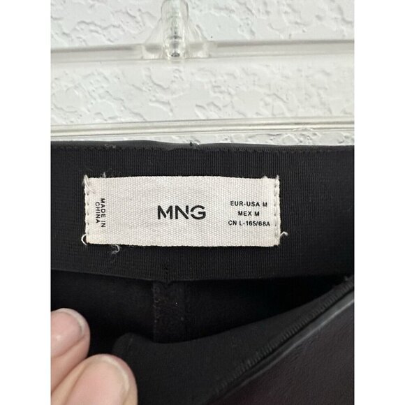 Mango Womens Leather Effect Pants M Straight Leg Front Slit Goth Grunge *READ - Picture 4 of 16